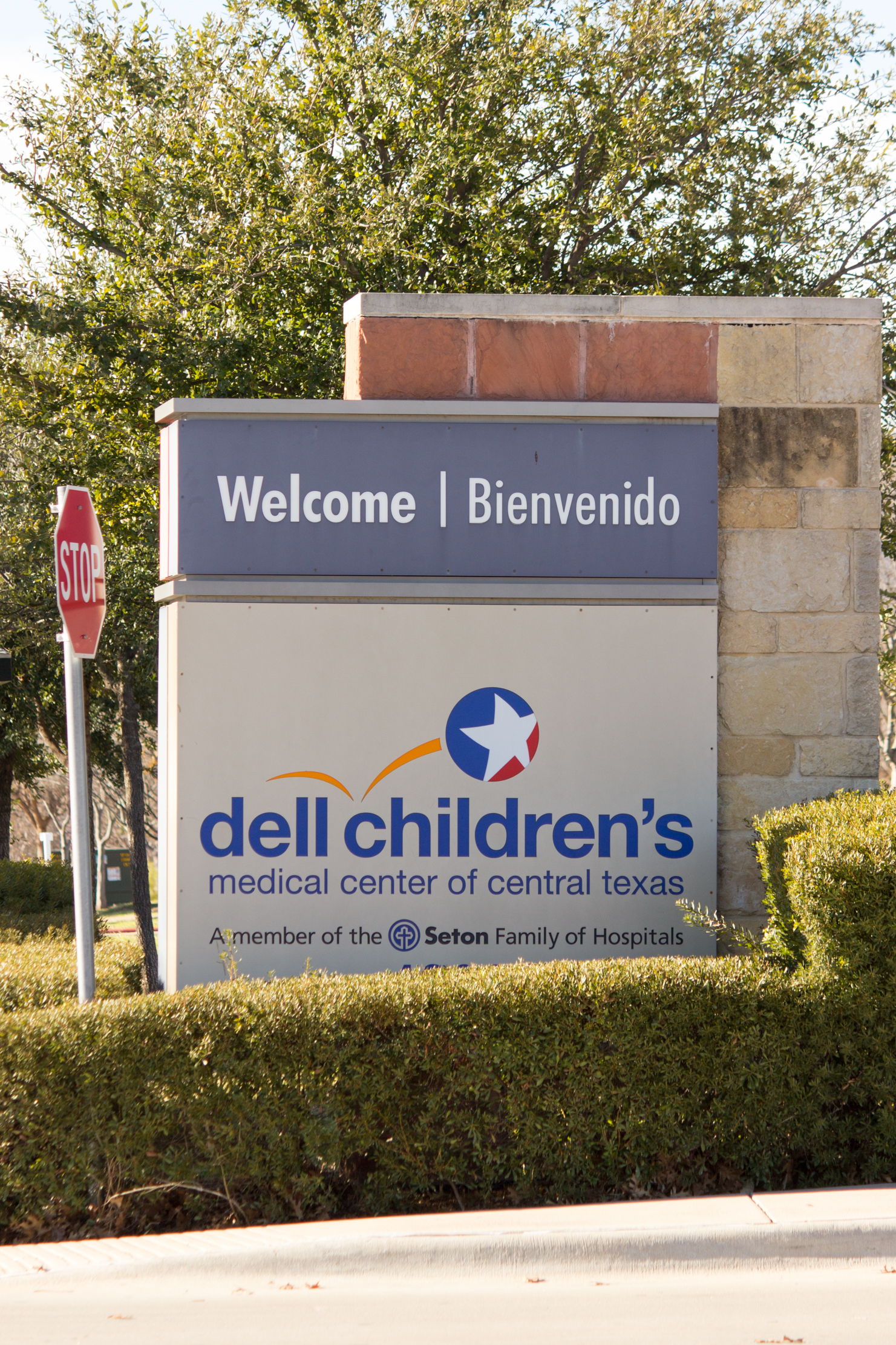 Welcome sign for Dell Childrens Medical Center in Austin, TX.