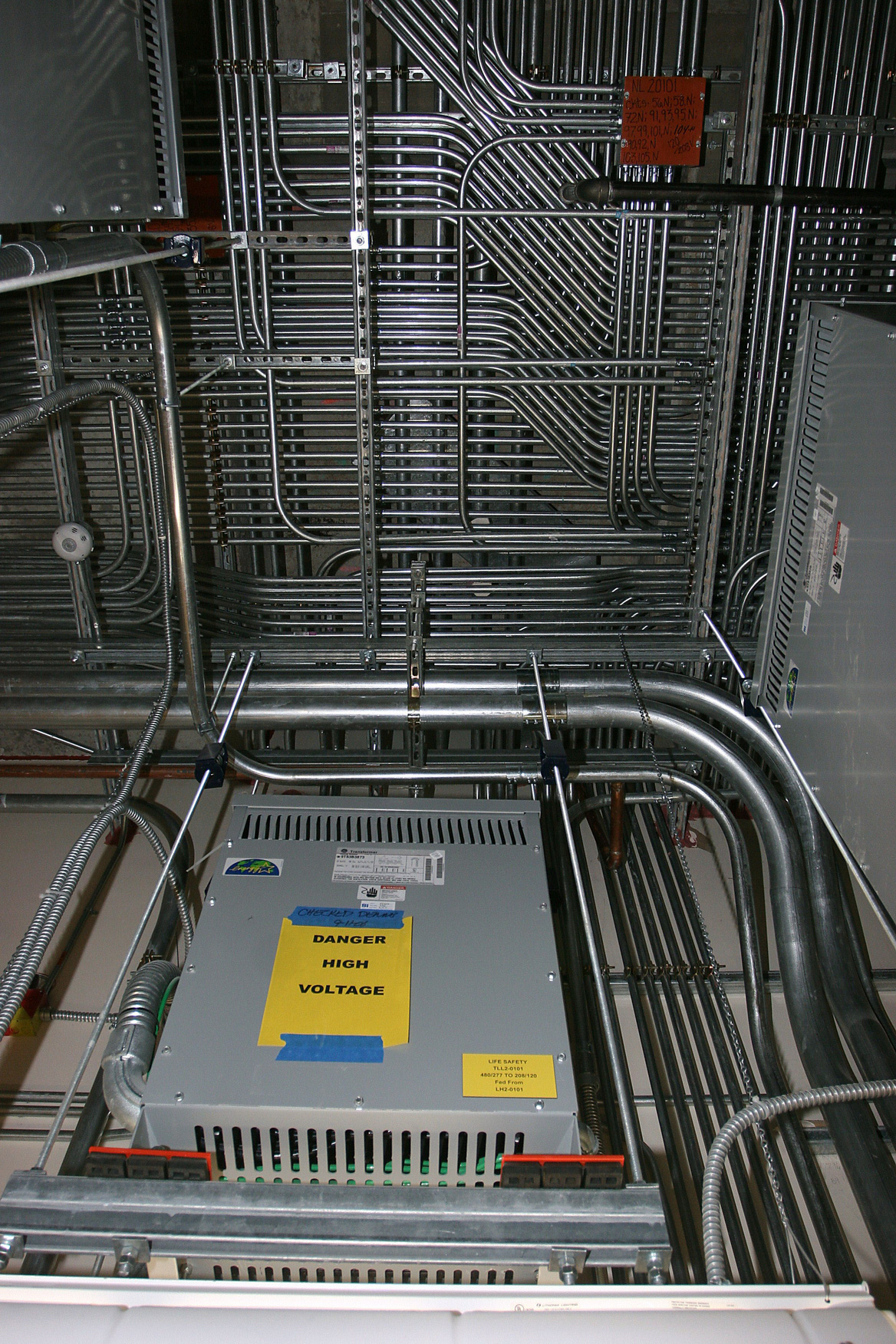Electrial wiring and tubing in the Dell Childrens Medical Center.