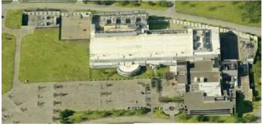 Overhead photo of large corporate campus that uses Hitachi Electronic system.s