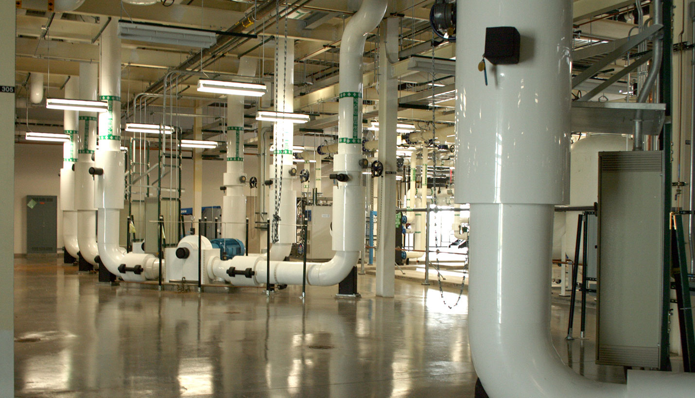Texas Instruments mechanical room. Design-Build project by Walker Engineering.